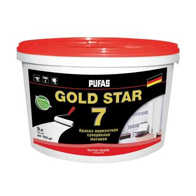 Краска в/д Pufas GOLD STAR 7 акрилатная супербелая (0,9 л)